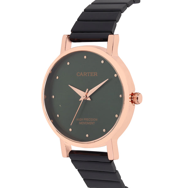Sandy D Carter Metal Rose Gold Analogue Round Watches for Women_SDC24-52-RG-GR