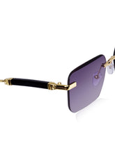 Celebrity Black Plastic and Metal Frame With Purple UV Protected Lens Browline Sunglasses for Unisex_2688-BK
