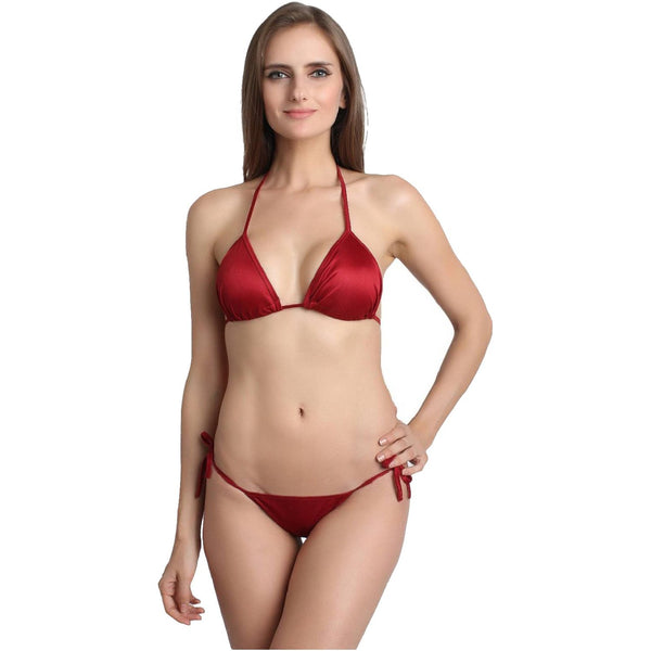 Fleurt Red Lycra Forbes Bikni Set I Lingerie Set - One Size (Free Size) For Women Fleurt-Set-Bikini-P5-RD