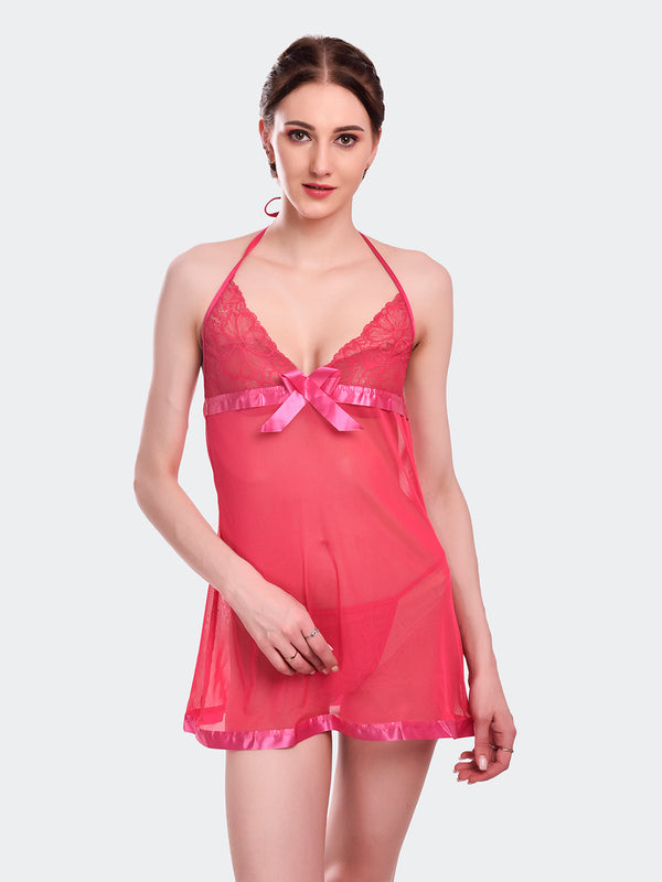 Fleurt Royal Blue Spendex Net Premium Baby Doll Dress for Women HOBF-NEW-0142-R.PK