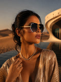 Celebrity Black Gold-Toned Metal Rimless UV Protected  Luxe Rim Sunglasses For Women CL106BK