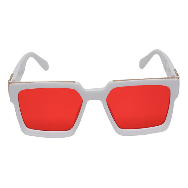 Celebrity White Plastic Frame With Red UV Protected Lens Rectangular Sunglasses for Men & Women_EDDY-03