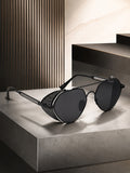 Prime Black Round One Size Metal UV Sunglasses-OL151BK