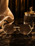Celebrity Brown Gold-Toned Metal Rimless UV Protected  Luxe Rim Sunglasses For Women CL107BR