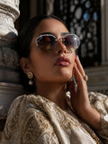 Celebrity Brown Gold-Toned Metal Rimless UV Protected  Crystal-Embellished Geometric Sunglasses For Women CL135BR