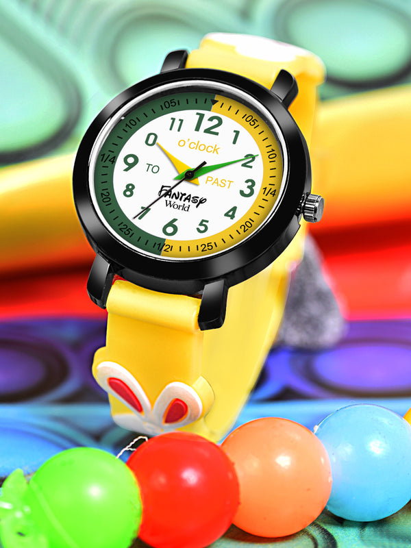 Fantasy World Yellow 3D Print Rubber Strap Time Teacher Analog Watch Boys & Girls FW-25-BK-13