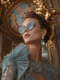 Celebrity Blue Gold-Toned Metal Rimless UV Protected  Heart Crystal Sunglasses For Women CL102BL