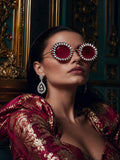 Celebrity Red Gold-Toned Metal Rimless UV Protected  Crystal Round Sunglasses For Women CL153GD