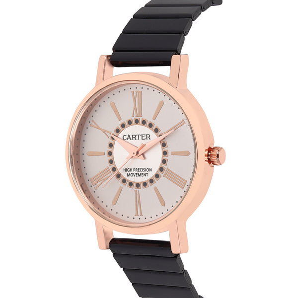 Sandy D Carter Metal Rose Gold Analogue Round Watches for Women_SDC24-57-RG-WH