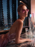 Celebrity Brown Gold-Toned Metal Rimless UV Protected  Diamond Wave Sunglasses For Women CL159BR