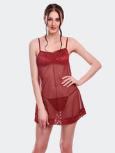 Fleurt Maroon Power Net Honey Moon Dress Dress for Women HOBF-BD-1024-MR