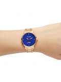 FLUID LUXE Women Crystal Accent Blue Round Analog Watch with Metal Link Bracelet FLuxe-704-BL