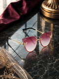 Celebrity Pink Gold-Toned Metal Rimless UV Protected  Butterfly Crystal Sunglasses For Women CL148BK
