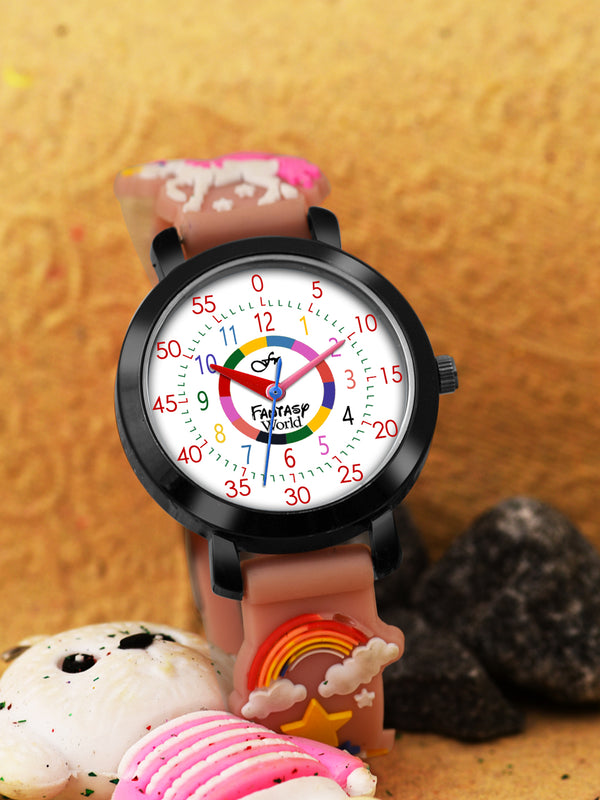 Fantasy World Brown 3D Print Rubber Strap Time Teacher Analog Watch Boys & Girls FW-25-BK-03