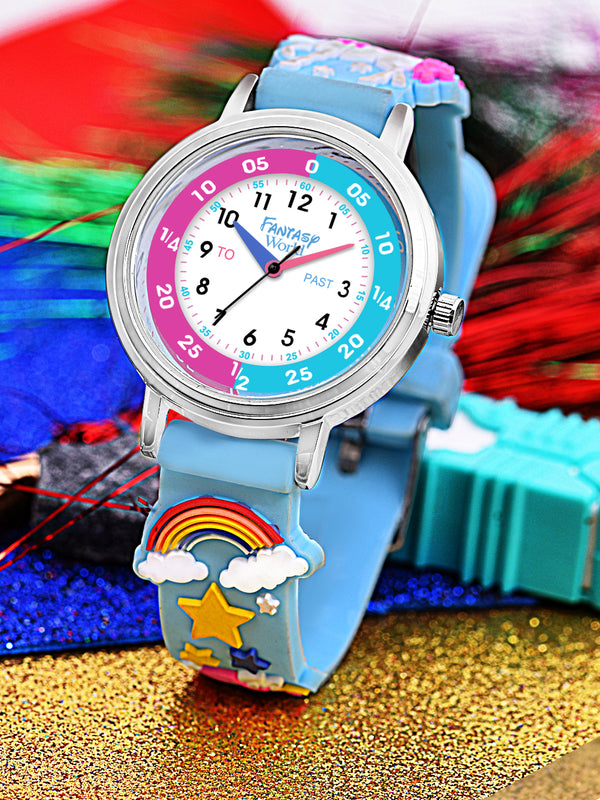 Fantasy World Blue 3D Print Rubber Strap Time Teacher Analog Watch Boys & Girls FW-25-SL-03