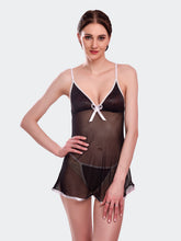 Fleurt Black Spendex Net Babydoll with Robe Dress for Women BD-155-BK & New