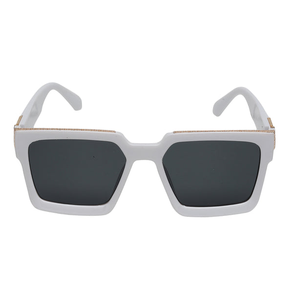 Celebrity White Plastic Frame With Black UV Protected Lens Rectangular Sunglasses for Men & Women_EDDY-07