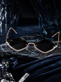 Celebrity Black Gold-Toned Metal Rimless UV Protected  Diamond Wave Sunglasses For Women CL158BK
