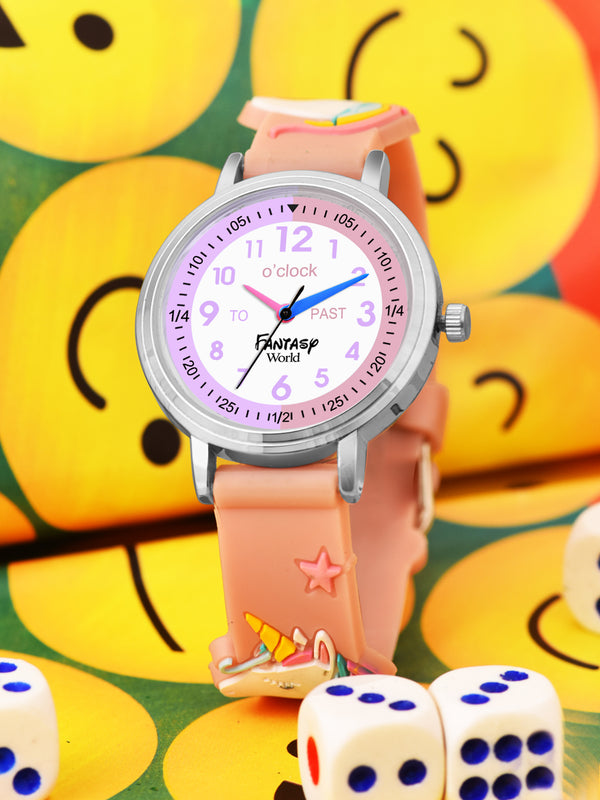 Fantasy World Brown 3D Print Rubber Strap Time Teacher Analog Watch Boys & Girls FW-25-SL-08