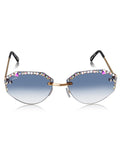Celebrity Blue Gold-Toned Metal Rimless UV Protected  Crystal-Embellished Geometric Sunglasses For Women CL134BL