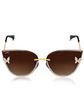 Celebrity Brown Gold-Toned Metal Rimless UV Protected  Butterfly Crystal Sunglasses For Women CL147BR