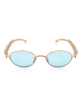 Celebrity Blue Gold-Toned Metal Rimless UV Protected  Oval Luxe Sunglasses For Women CL112BL