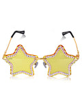 Celebrity Yellow Gold-Toned Metal Rimless UV Protected  Star Crystal Sunglasses For Women CL132YL