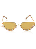 Celebrity Yellow Gold-Toned Metal Rimless UV Protected  Crystal Curve Sunglasses For Women CL168TP