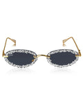Celebrity Black Gold-Toned Metal Rimless UV Protected  Crystal Oval Sunglasses For Women CL154BK