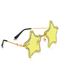 Celebrity Yellow Gold-Toned Metal Rimless UV Protected  Star Crystal Sunglasses For Women CL132YL