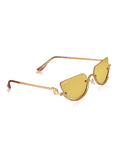 Celebrity Yellow Gold-Toned Metal Rimless UV Protected  Crystal Curve Sunglasses For Women CL168TP