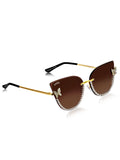 Celebrity Brown Gold-Toned Metal Rimless UV Protected  Butterfly Crystal Sunglasses For Women CL147BR