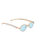 Celebrity Blue Gold-Toned Metal Rimless UV Protected  Oval Luxe Sunglasses For Women CL112BL