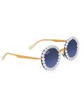 Celebrity Black Gold-Toned Metal Rimless UV Protected  Pearl Round Sunglasses For Women CL137BK