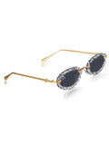 Celebrity Black Gold-Toned Metal Rimless UV Protected  Crystal Oval Sunglasses For Women CL154BK