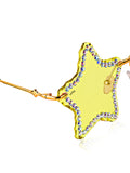Celebrity Yellow Gold-Toned Metal Rimless UV Protected  Star Crystal Sunglasses For Women CL132YL
