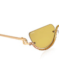 Celebrity Yellow Gold-Toned Metal Rimless UV Protected  Crystal Curve Sunglasses For Women CL168TP