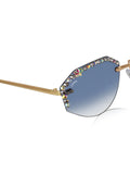 Celebrity Blue Gold-Toned Metal Rimless UV Protected  Crystal-Embellished Geometric Sunglasses For Women CL134BL