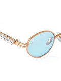 Celebrity Blue Gold-Toned Metal Rimless UV Protected  Oval Luxe Sunglasses For Women CL112BL