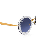 Celebrity Black Gold-Toned Metal Rimless UV Protected  Pearl Round Sunglasses For Women CL137BK