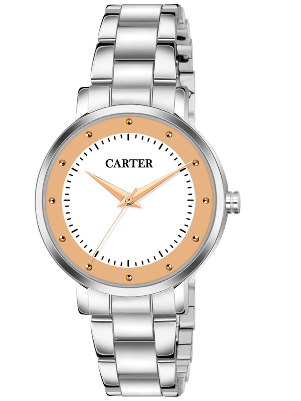 Sandy D Carter Metal Cream Analogue Round Watches for Women_Sandy D Carter-149-CM