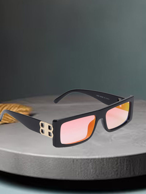 Celebrity Black Plastic Frame With Orange UV Protected Lens Wayfarer Sunglasses for Men & Women_10884-08