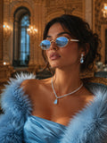 Celebrity Blue Gold-Toned Metal Rimless UV Protected  Oval Luxe Sunglasses For Women CL112BL
