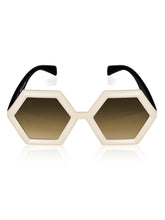 Celebrity White Polycarbonate Frame With Brown UV Protected Lens Browline Sunglasses for Women_LH109-WH