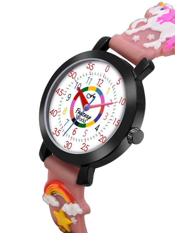 Fantasy World Brown 3D Print Rubber Strap Time Teacher Analog Watch Boys & Girls FW-25-BK-03