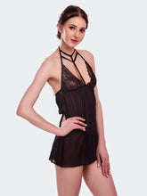 Fleurt Black Spendex Net Baby Doll Dress for Women HOBF-BD-0368-BK