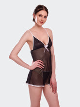 Fleurt Black Spendex Net Baby Doll Dress for Women HOBF-BD-155-BK
