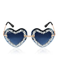 Celebrity Black Gold-Toned Metal Rimless UV Protected  Heart Crystal Sunglasses For Women CL101BK