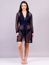 Fleurt Navy Blue Power Net+Lycra Net Babydoll with Robe Dress for Women HOBF-BD-170GN-N.BL