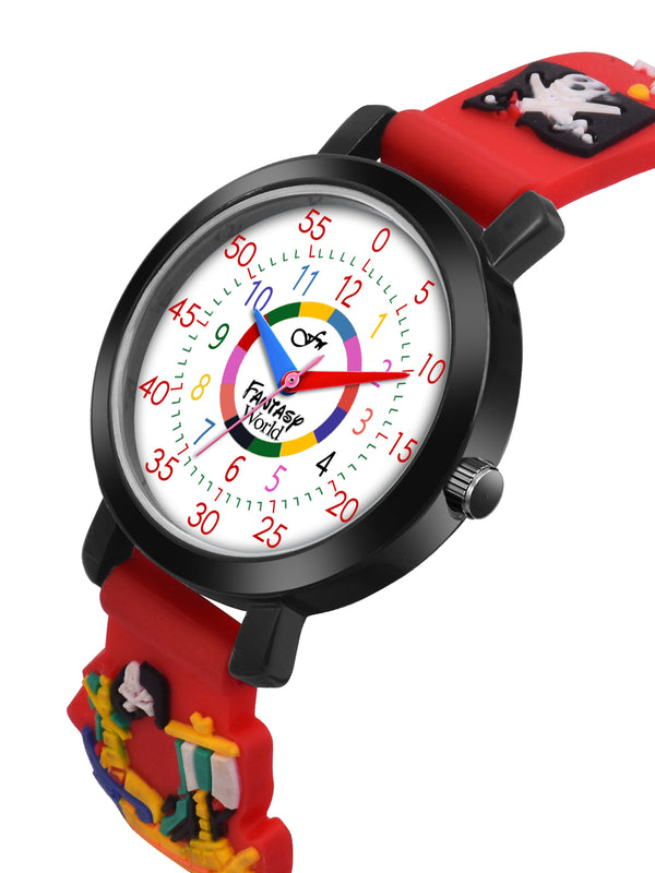 Fantasy World Red 3D Print Rubber Strap Time Teacher Analog Watch Boys & Girls FW-25-BK-01